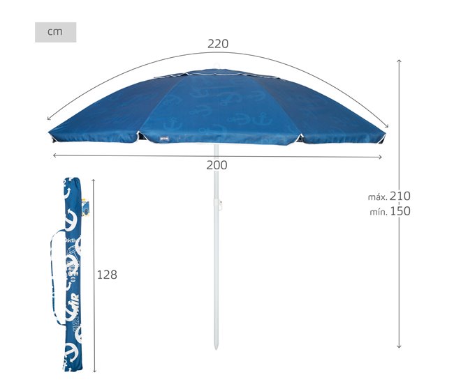 Aktive Guarda-sol de praia à prova de vento 8 varas Azul