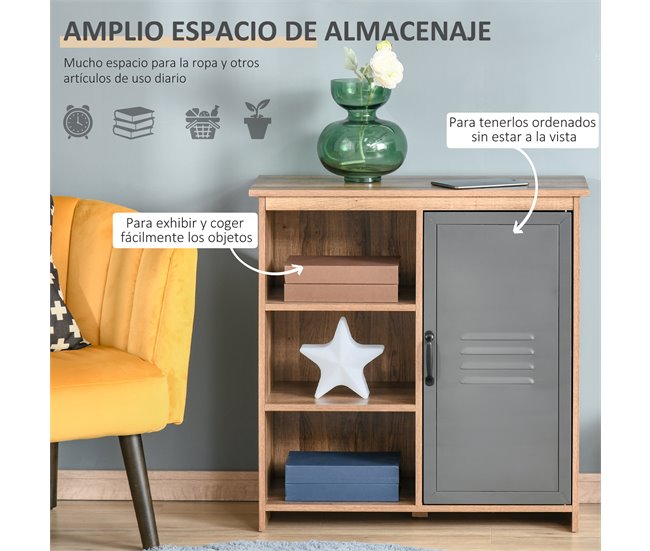 Aparador Melamina de Madeira, Metal HOMCOM 80 Cinza