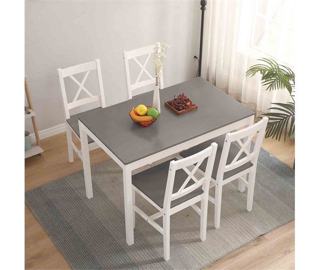 Conjunto de mesa com 4 cadeiras VERSALLES Branco/cinza