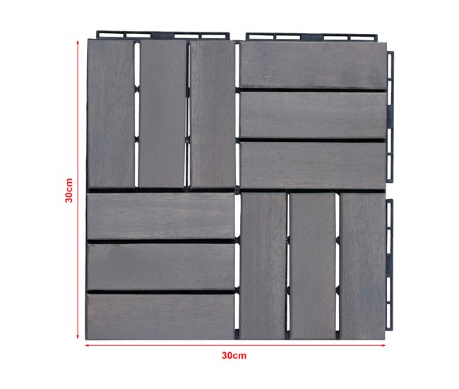 Conjunto de 10 ladrilhos Alliste click 12 ripas acácia/plástico Cinza