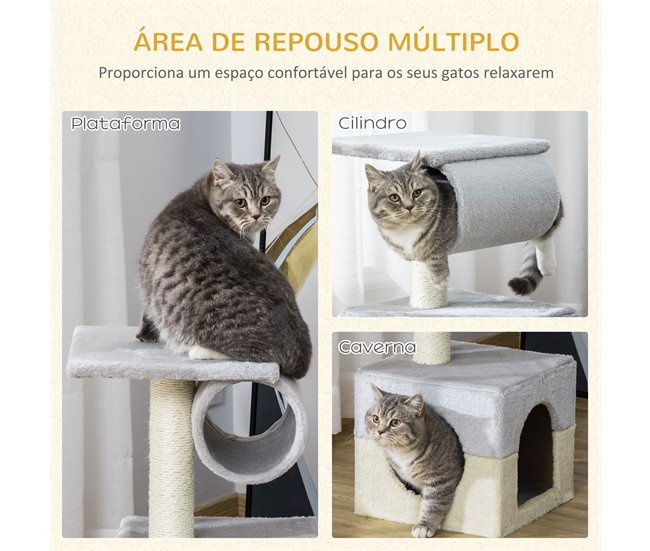 Árvore Arranhador para Gatos Aglomerado de Madeira e Pelúcia Cinza