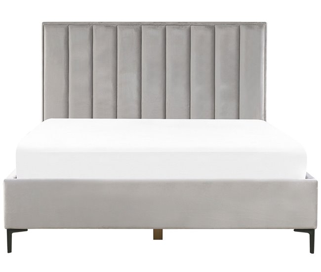Beliani Cama com estrado Veludo SEZANNE 190x215 Azul Marino
