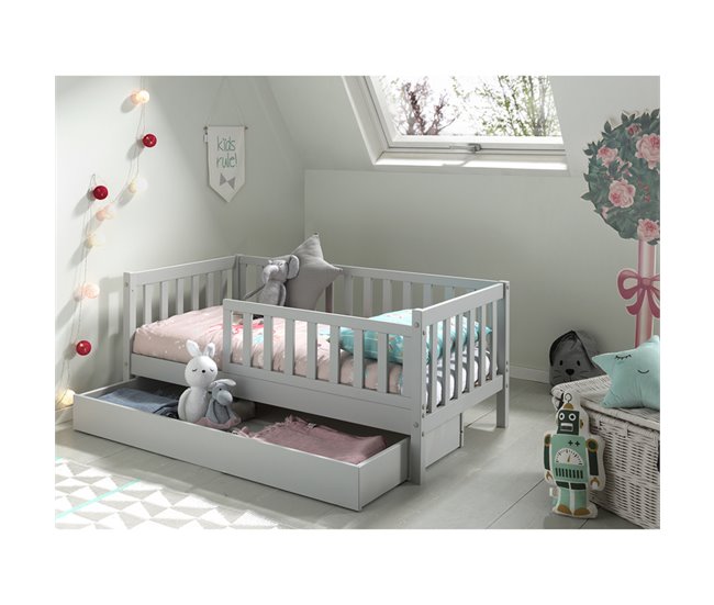 Cama Vipack Tod incluindo estrado e gaveta Cinza