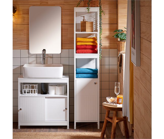 Armário alto de casa de banho BZR187-W SoBuy PT Branco