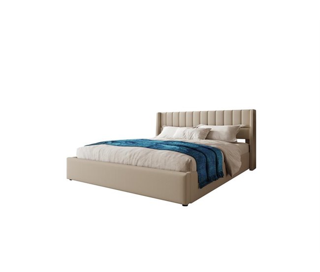 Cama de casal de linho 140x200cm com armazenamento,bege