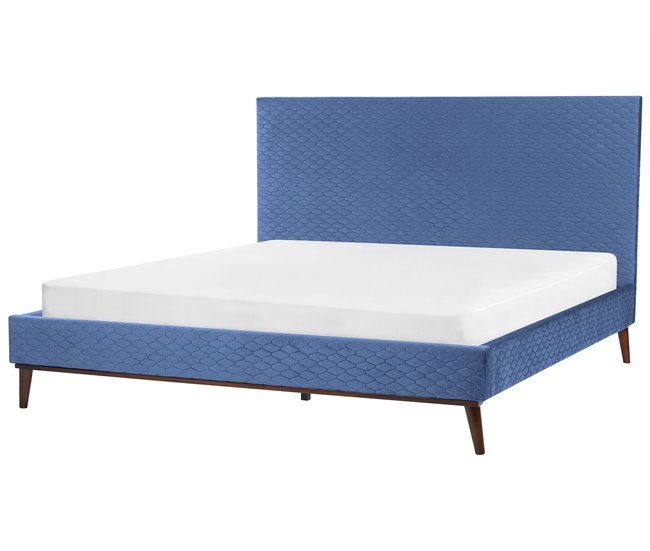 Beliani Cama com estrado Veludo BAYONNE 191x212 Azul