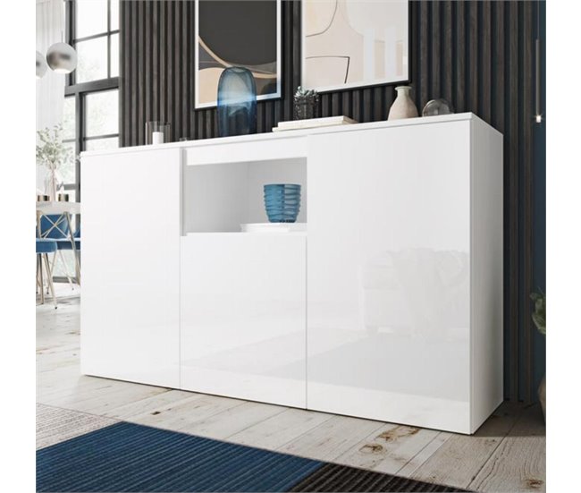 Aparador Sala de estar e jantar 3 portas Nevada Muebles Bonitos 140 Branco