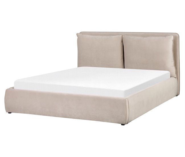 Beliani Cama com armazenamento Veludo BAJONNA 183x235 Bege