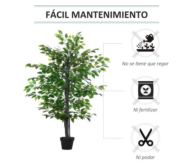 Árvore Artificial Ficus PE, PP, cimento e algodão lustroso Verde