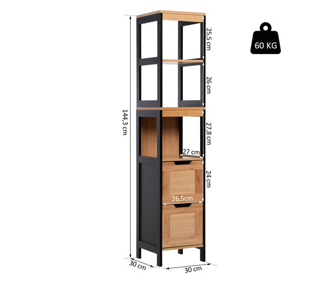 Armário auxiliar MDF, Bamboo kleankin, casa - casa de banho Multicor