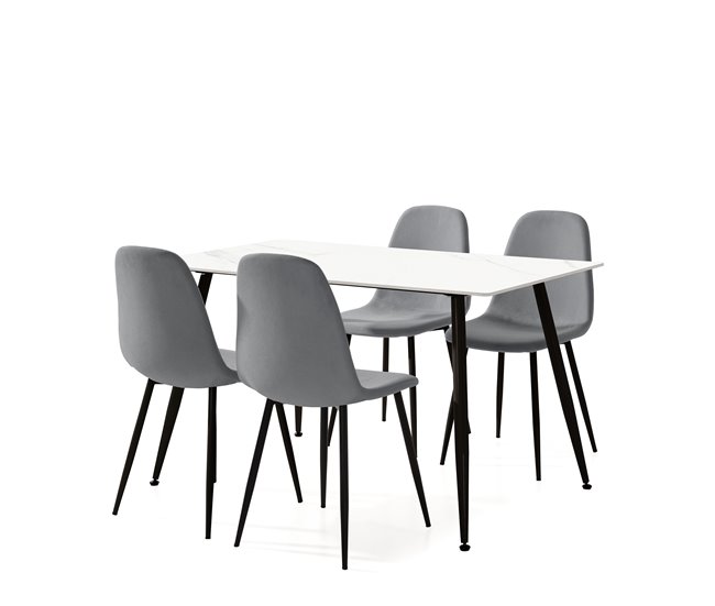 Conjunto de 1 mesa e 4 cadeiras MINKA Branco/cinza