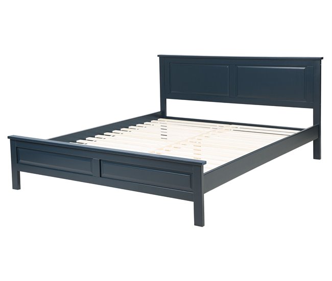 Beliani Cama com estrado Pinho OLIVET 168x208 Azul