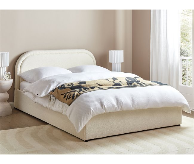 Beliani Cama com armazenamento Bouclé QUILLIEN 152x217 Bege