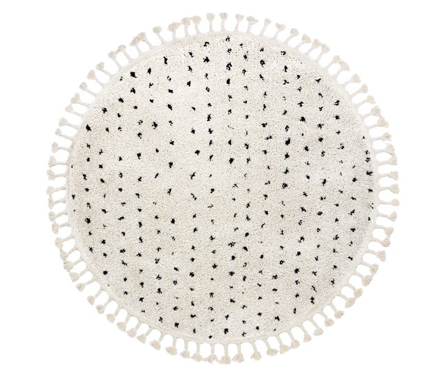 Tapete BERBER SYLA B752 pontos Franjas berbere marroquino shaggy 120x120 Creme
