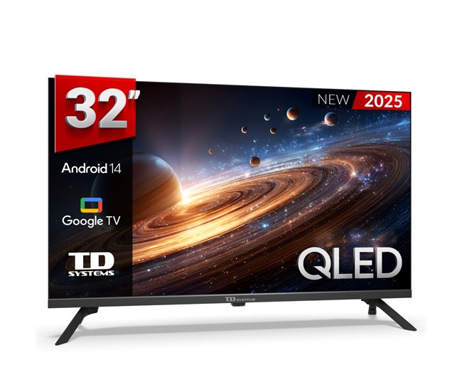 Smart tv 32 polegadas qled hd hey google official assistant com controle de voz. televisão android 14 - td systems m32k21glq