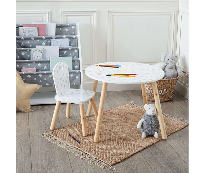 Pacote de mesa e cadeira infantil Douceur com serigrafia Branco/ Madeira