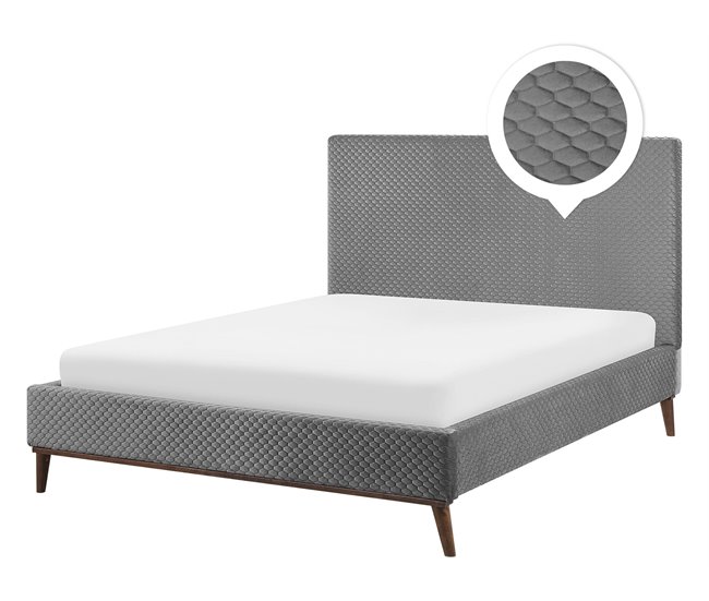 Beliani Cama com estrado Veludo BAYONNE 151x212 Cinza Claro