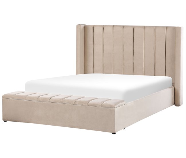 Beliani Cama de água Veludo NOYERS 190x247 Bege