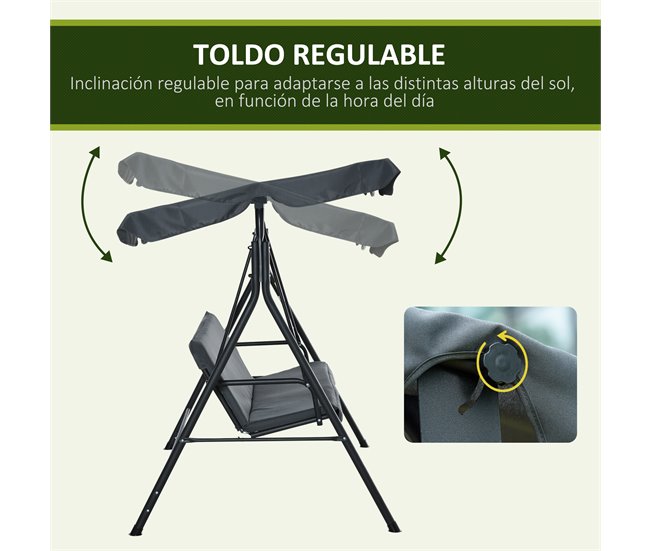 Baloiço de Jardim Metal, Poliéster e Tecido Oxford Outsunny Cinza