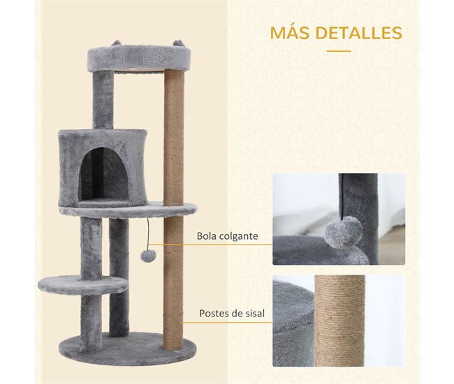 Arranhador para Gatos Aglomerado de Madeira, Pelúcia e Sisal Cinza