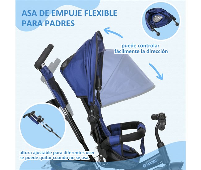Triciclo para Bebés Metal, plástico e tecido de poliéster HOMCOM Azul