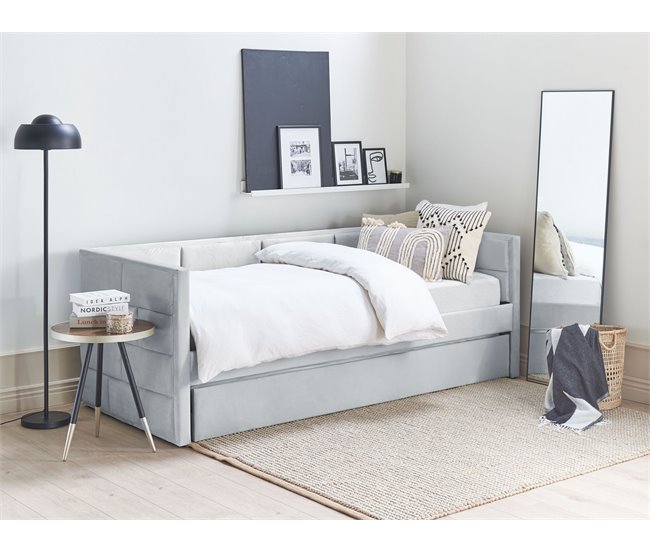 Beliani Cama com estrado Poliéster CHAVONNE 99x218 Cinza Claro