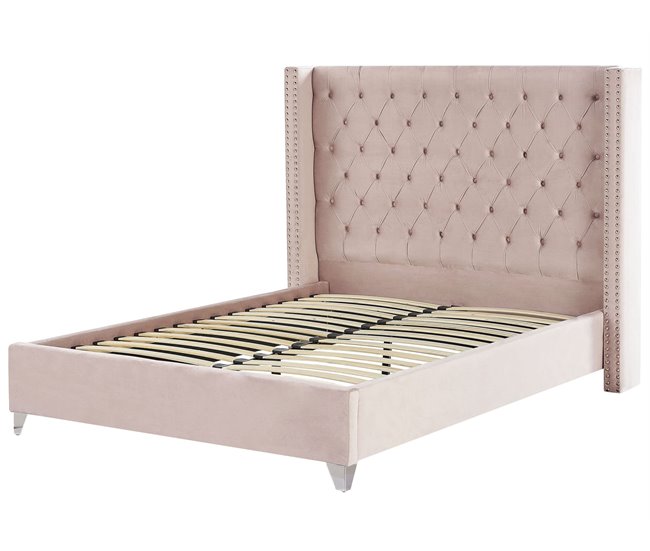 Beliani Cama Terciopelo LUBBON 189x215 Cinza