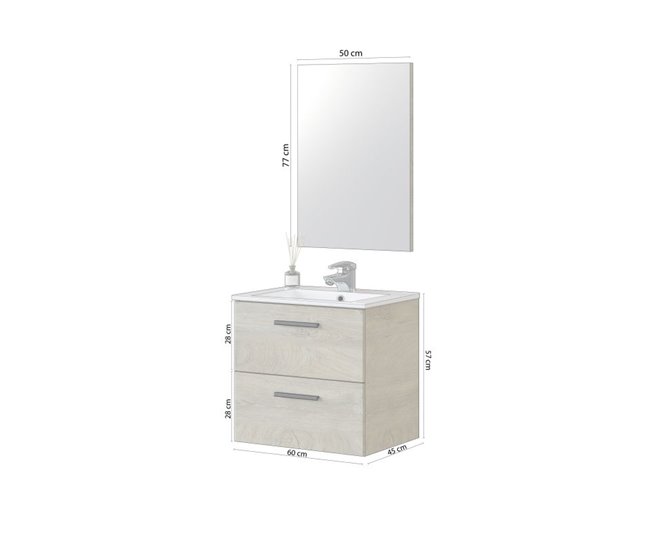 Armário de casa de banho com espelho Sense 2 gavetas 60 Carvalho