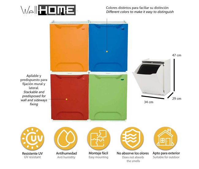 WELL HOME Lixeira de polipropileno cinza, tanque de 20L Branco