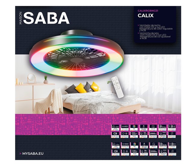 Ventoinha de teto CALIX retrátil LED com motor DC Preto