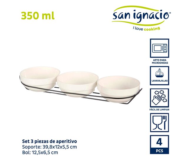 Conjunto de 3 taças em porcelana 350ml + suporte coleção VESSIA Branco