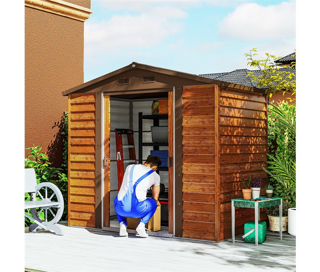 Abrigo de Jardim Aço e Polipropileno Outsunny Castanho