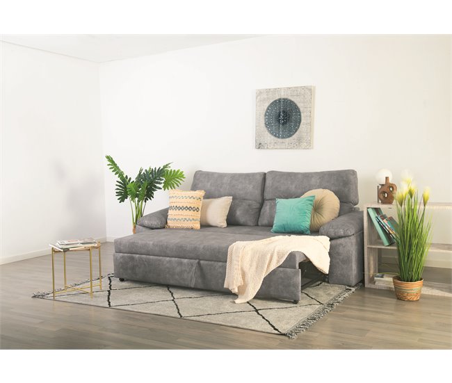 Sofá cama MIXX com almofadas no encosto Cinza