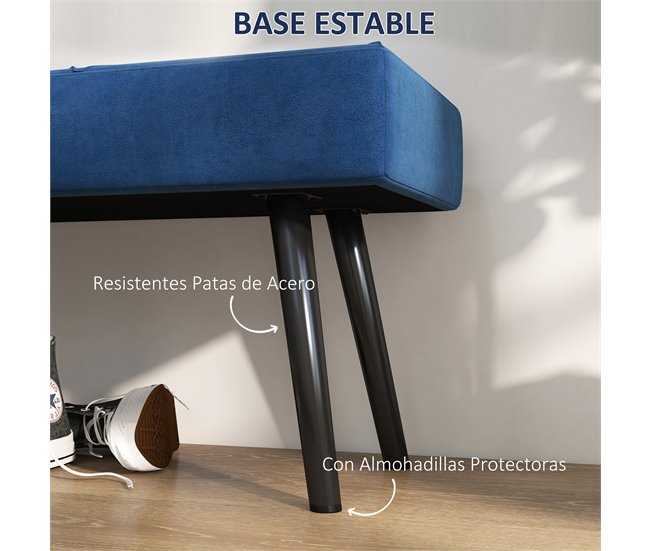 Banco de Pé de Cama Aço, Espuma e Poliéster HOMCOM, casa - quarto Azul