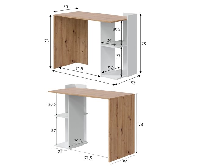 Mesa com efeito de madeira Branco/ Madeira