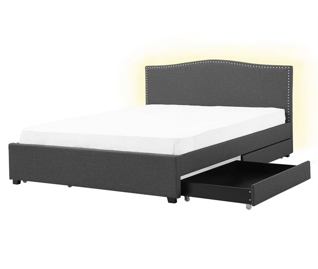 Beliani Cama com estrado Poliéster MONTPELLIER 167x213 Cinza Escuro