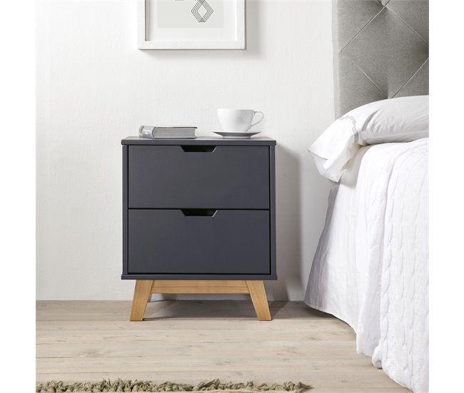  Mesa de cabeceira Miranda com 2 gavetas 43 Antracite