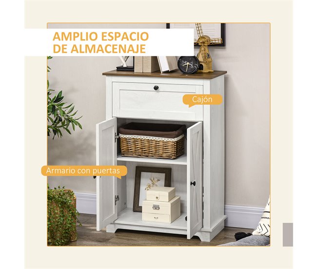 Aparador para Sala de Estar Melamina de Madeira HOMCOM 60 Branco