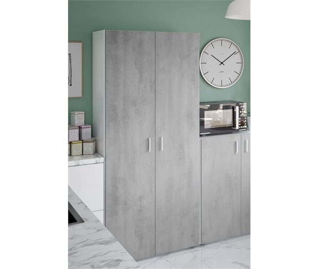 Armário multiuso com 2 portas com efeito madeira Cinza