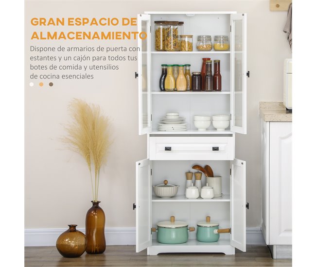 Armário de Cozinha Melamina de madeira, MDF e vidro temperado Branco