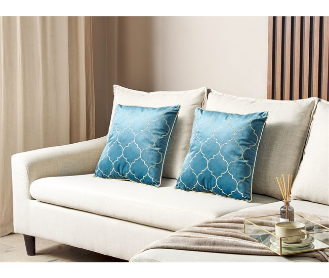 Beliani Almofada decorativa ALYSSUM 45x45 Azul