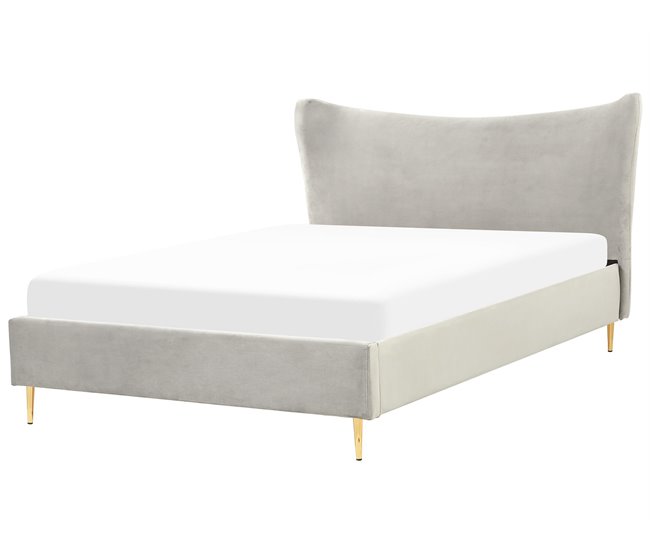 Beliani Cama Terciopelo CHALEIX 168x212 Cinza Claro