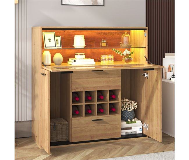 Aparador de painel de partículas com 3 portas e 2 gavetas Natural