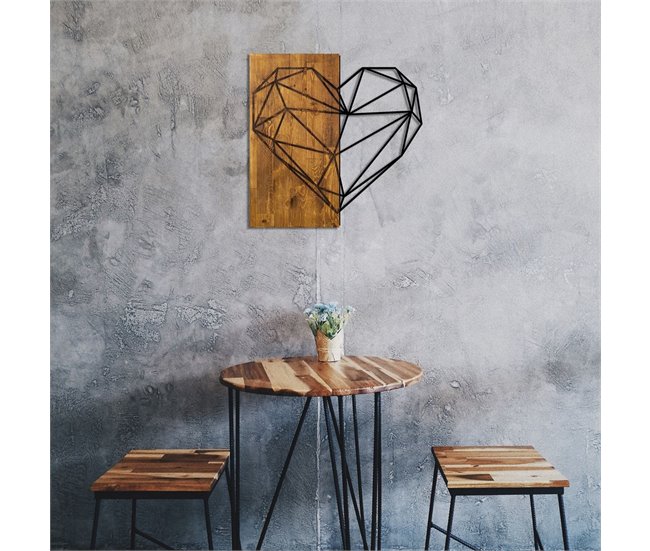 Placa decorativa WOOD HEART em metal negro Preto