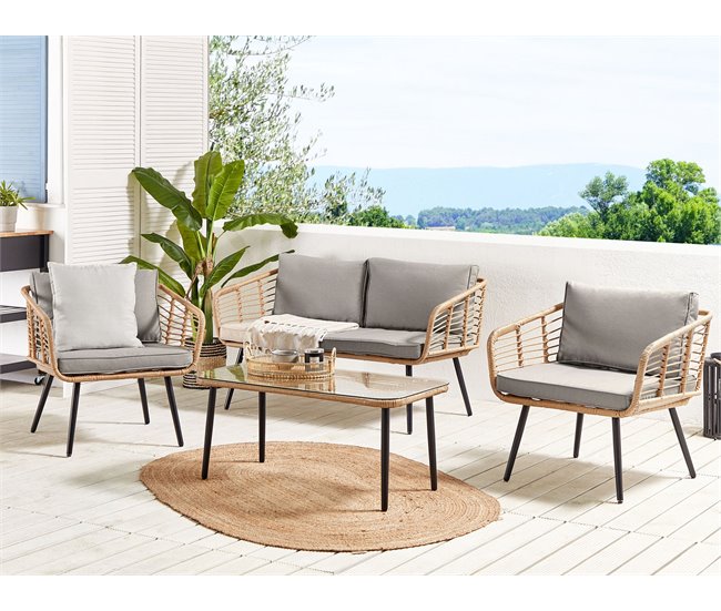 Beliani Conjunto lounge Ratan sintético CORINTH II Cinza Claro