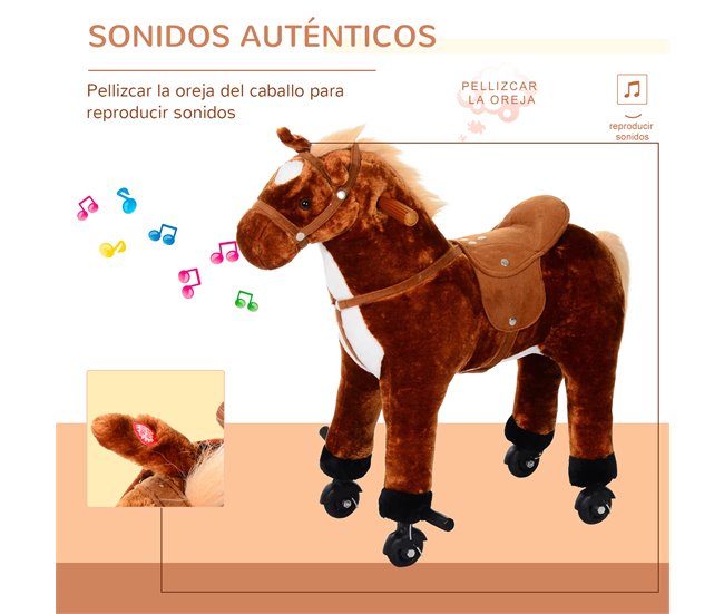 Cavalo de Baloiço Pelúcia, tubo de aço, algodão PP HOMCOM Castanho