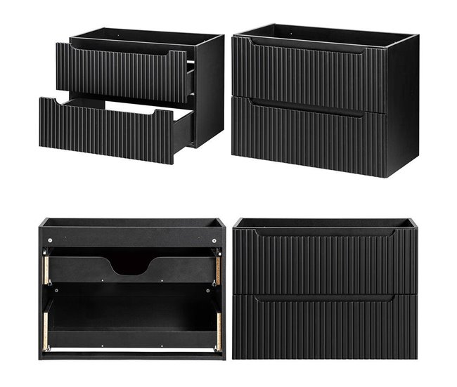 Móvel de casa de banho para lavatório Newport com 2 gavetas MDF 160 Preto/ Madeira