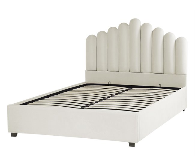 Beliani Cama com armazenamento Veludo VINCENNES 147x214 Branco/ Bege