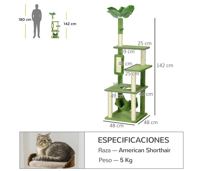 Arranhador para Gatos Aglomerado de Madeira, Sisal e Poliéster Verde