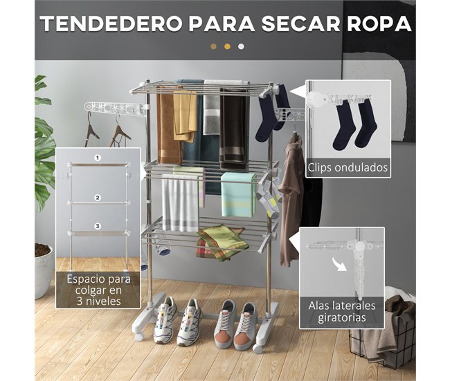 Estendal Dobrável ABS, PP e Aço HOMCOM Cinza